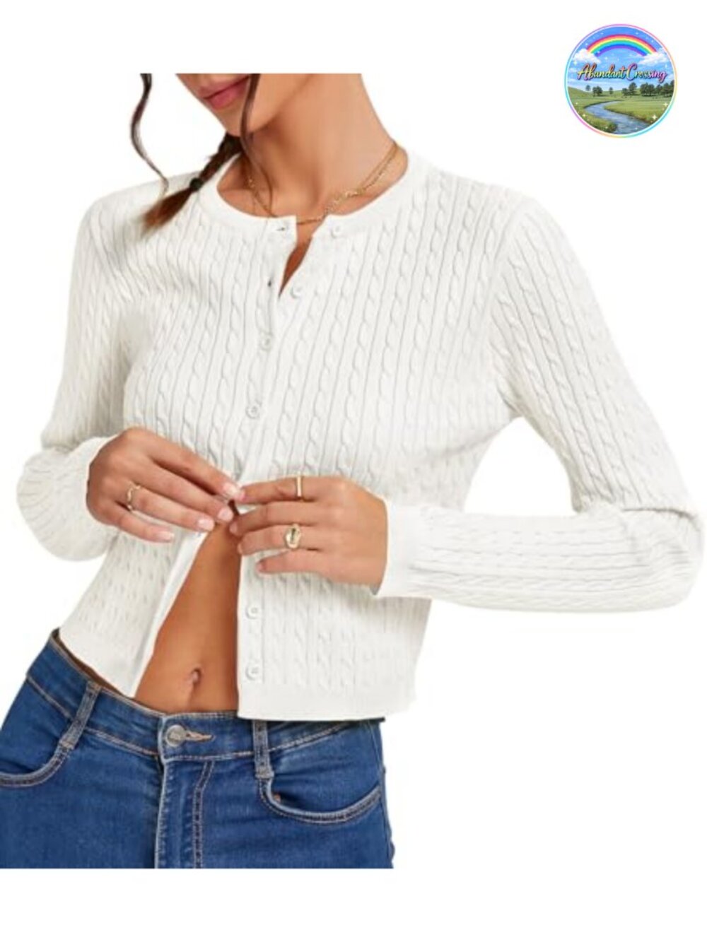 Women's Cropped Cable Knit Cardigan Lightweight Button Up Sweater